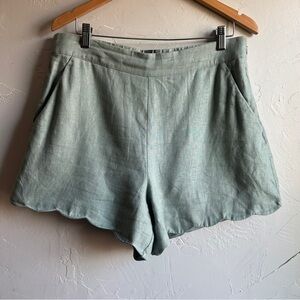 Abercrombie Linen Shorts Sage Green Scalloped Hem Coastal Cottagecore Sz 32